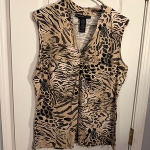 Josephine Chaus Black and Tan Animal Print Blouse